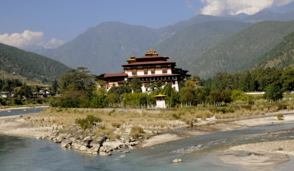 Dzong at river confluence